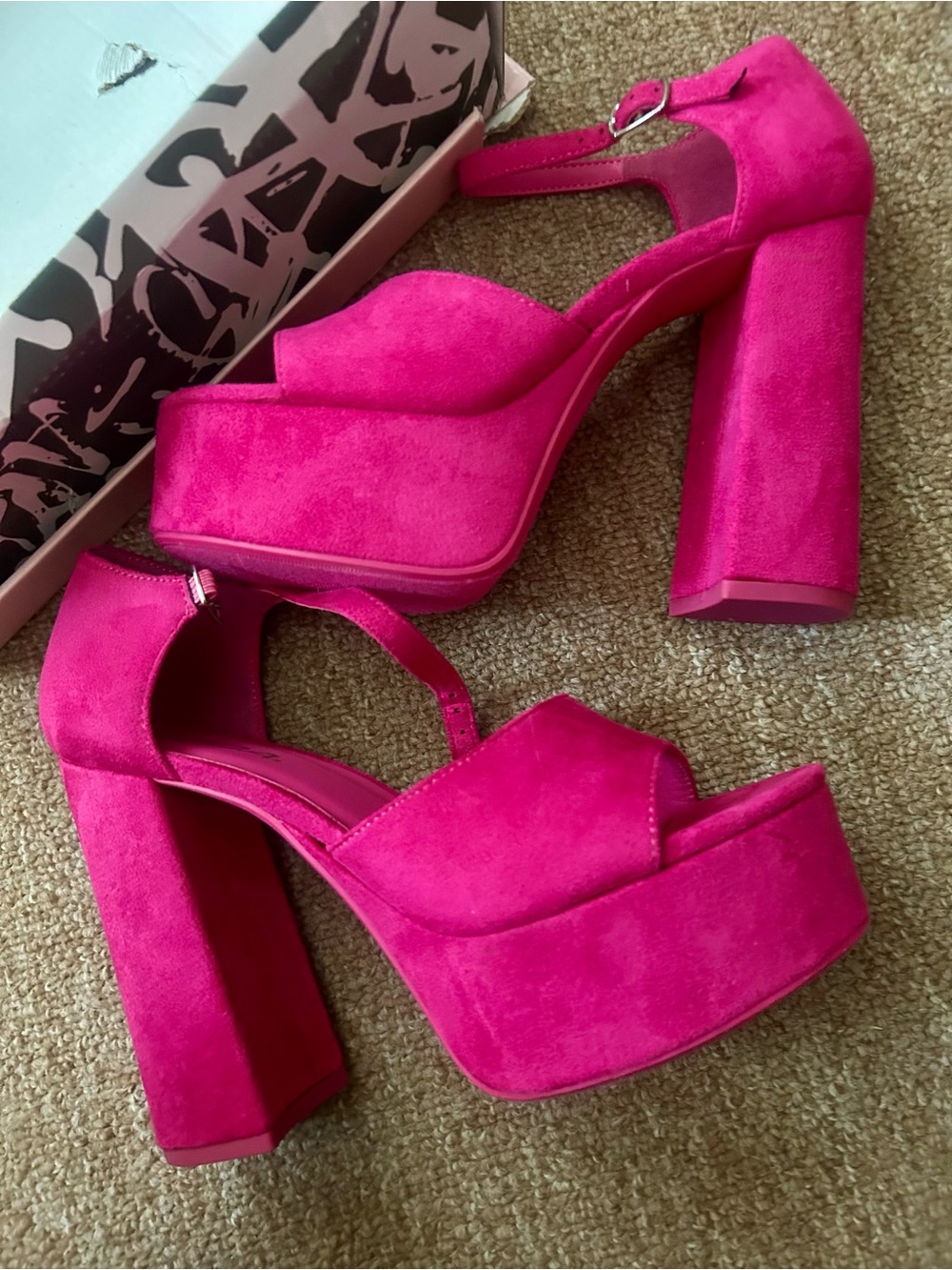 Soda Hot Pink Platform Block Heel Sandal